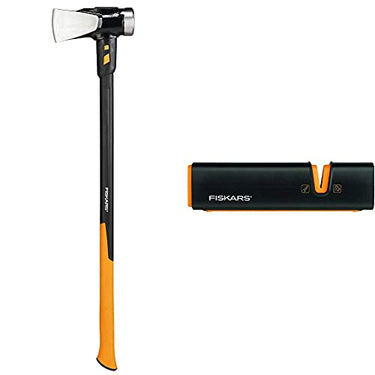 Fiskars Spaltaxt IsoCore zum Spalten von Stammstücken oder zum Eintreiben 92 cm, 3,6 kg & Axt- und Messerschärfer, Keramik- Schleifkopf/Gehäuse aus glasfaserverstärktem Kunststoff, Schwarz/Orange im Sale